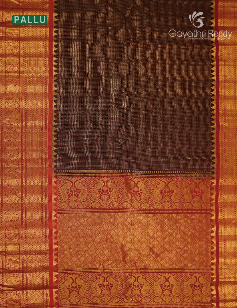 Pure Gadwal Silk Saree in Deep Snuff and Deep Rust