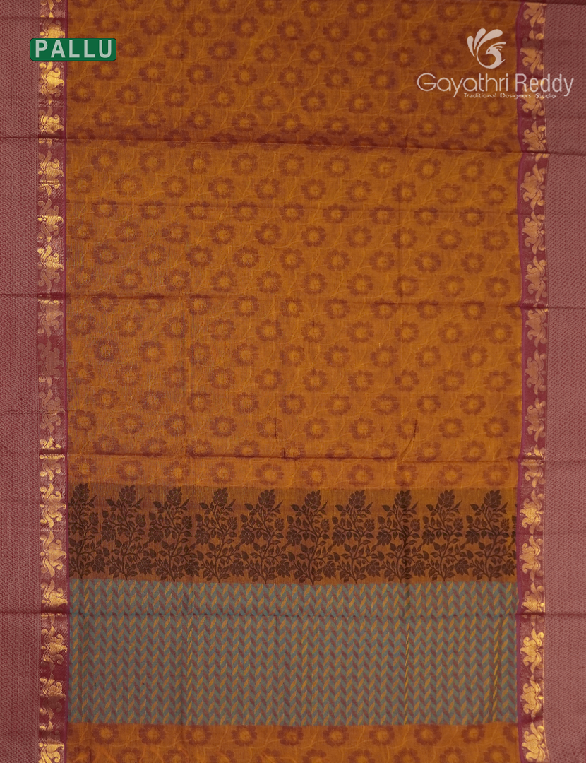 Pure Kanchi Cotton Saree in Deep Mustard