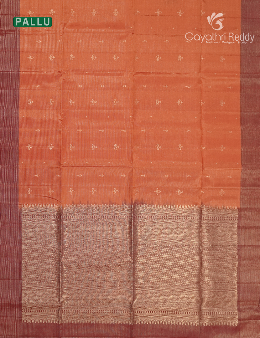 Pure Kanchipuram Light Weight Silk Saree in Rust Orange and Brown