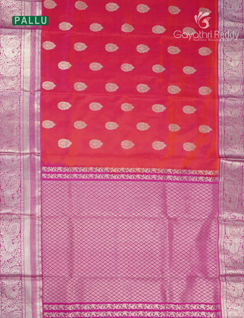 Pure Venkatagiri Silk Saree in Peach Pink and Hot Pink