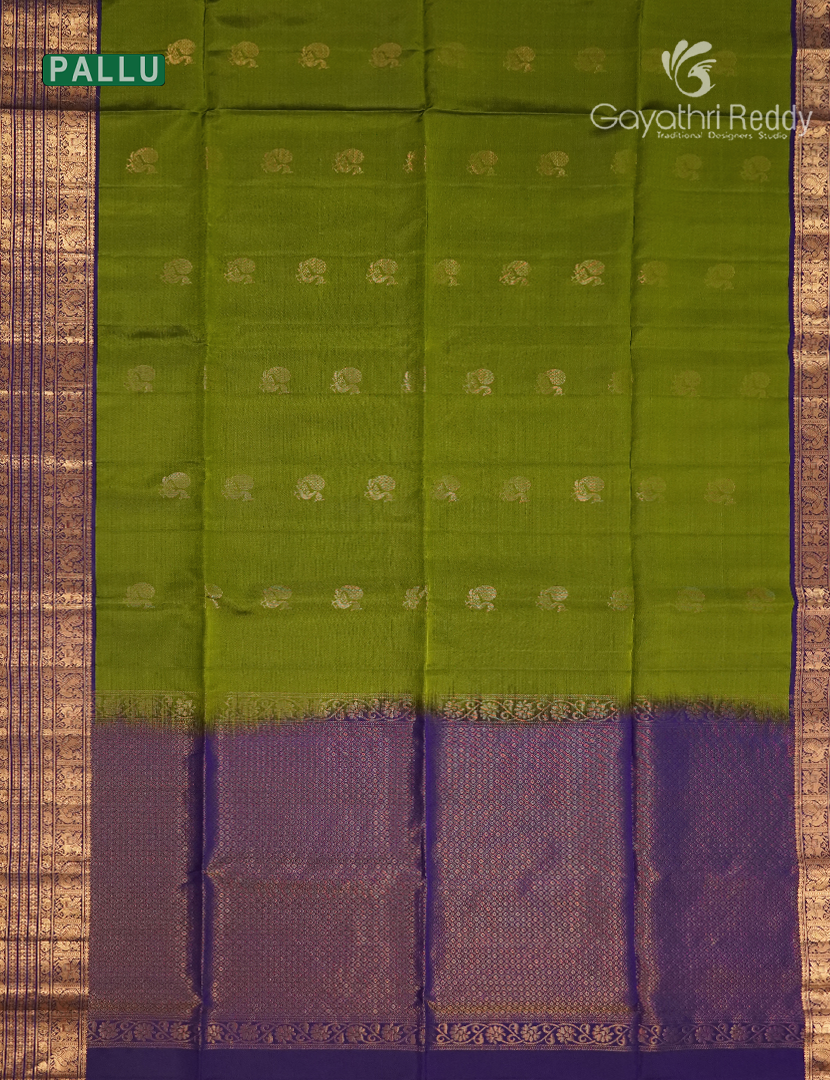 Pure Kanchipuram Soft Silk Saree in Mehendi Green and Navy Blue