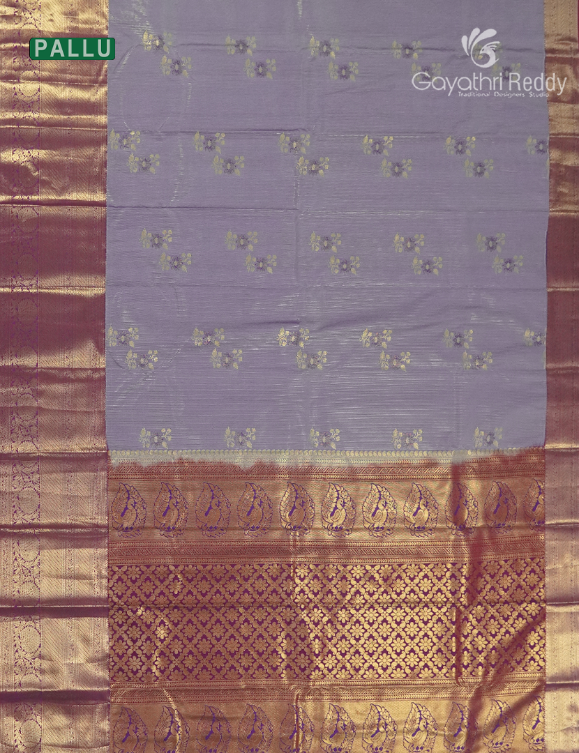 Semi Kanchipuram Silk Saree in Lavender Grey and Deep Magenta