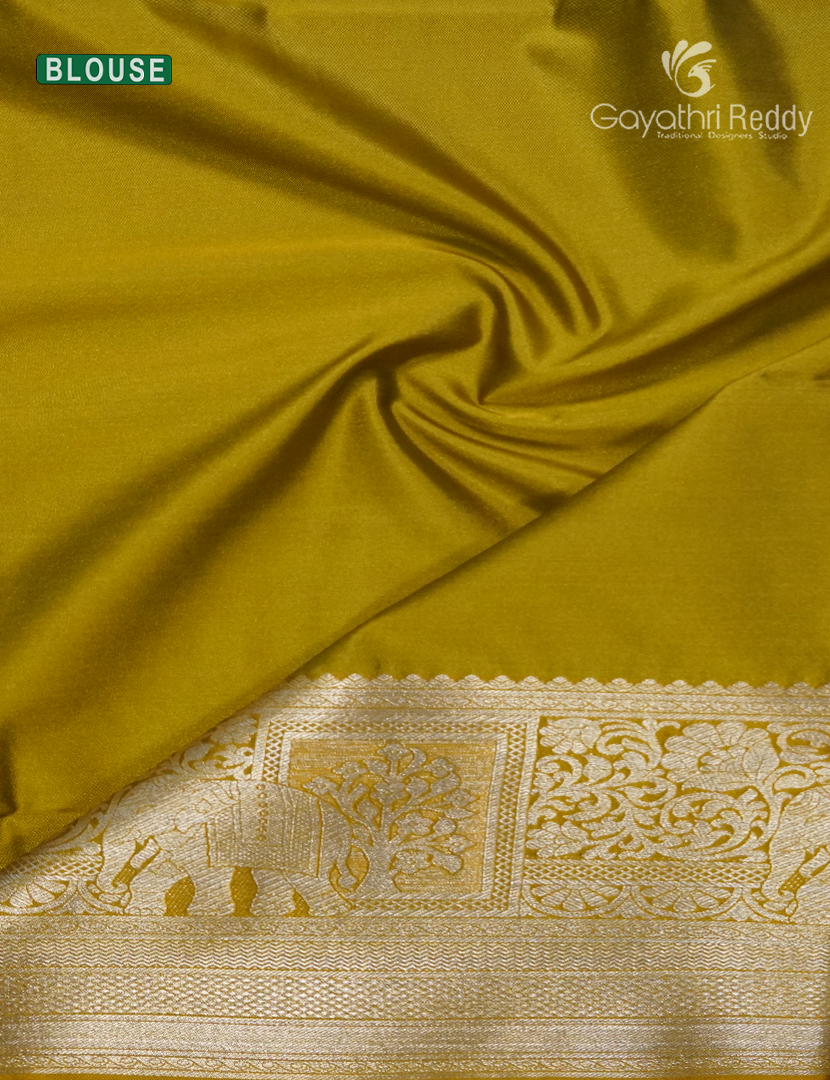 Soft Silk Saree in Deep Navy Blue and Dry Mehendi