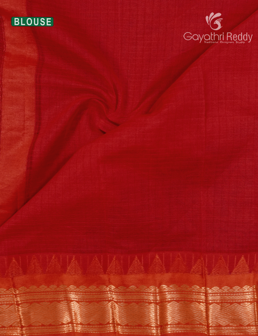 Pure Gadwal Cotton Saree in Olive Grey and Red