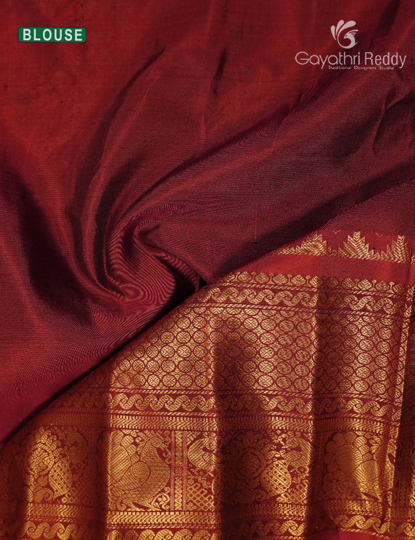 Pure Gadwal Silk Saree in Deep Snuff and Deep Rust