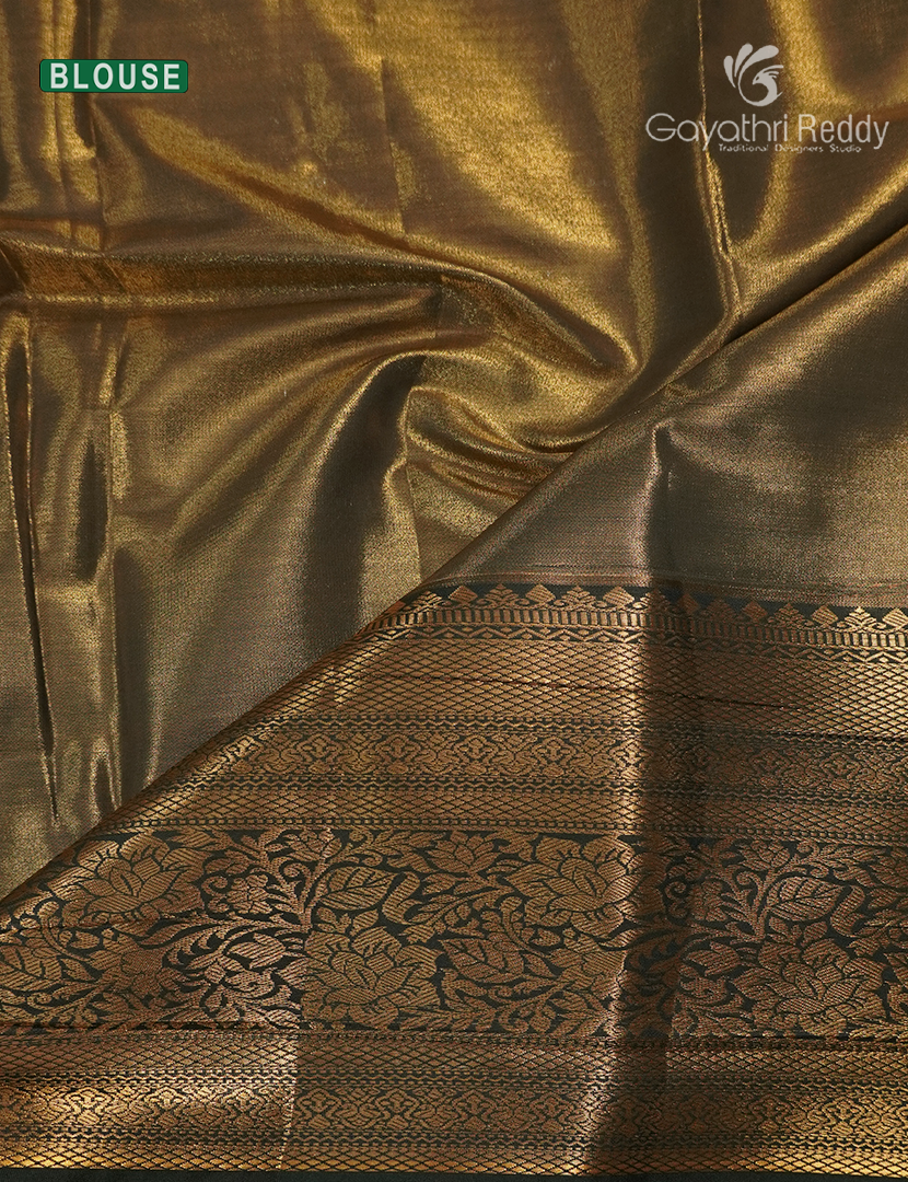 Semi Kanchipuram Silk Saree in Antique Gold and Moss Green
