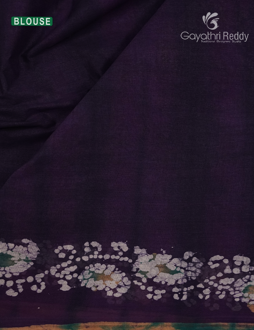 Cotton Batik Print Saree in Aubergine