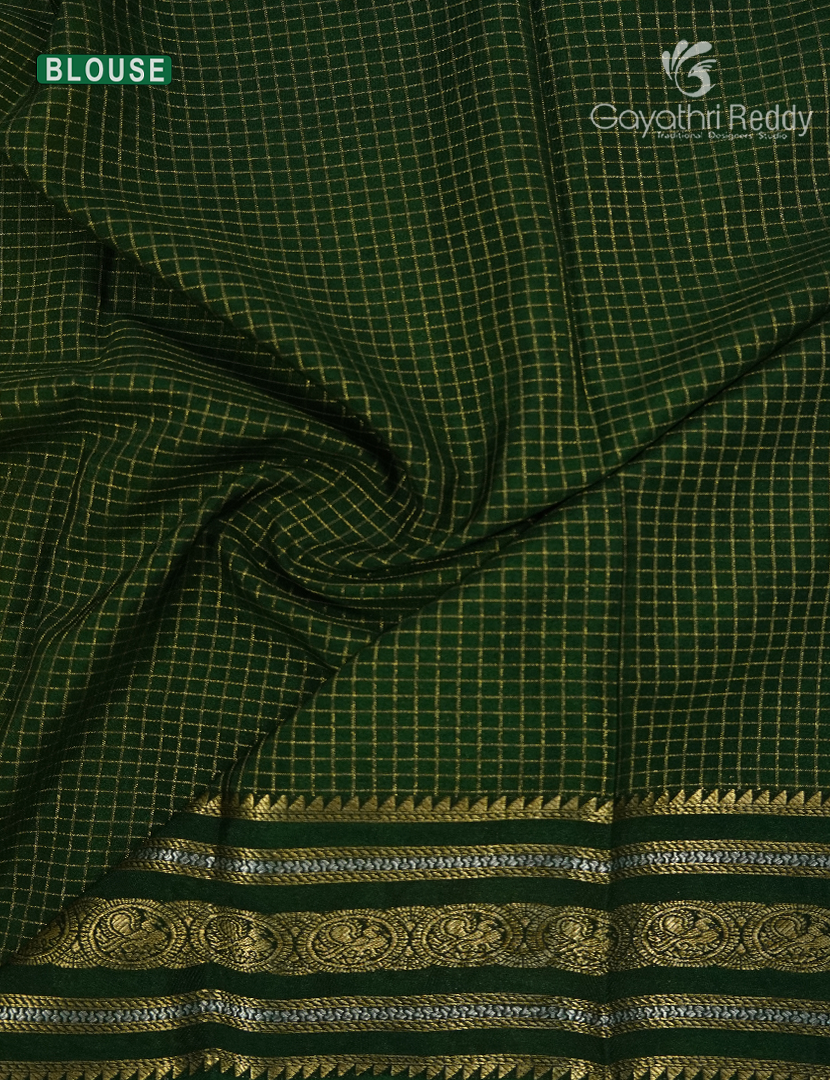 Semi Mysore Crepe Saree in Lime Green and Bottle Green