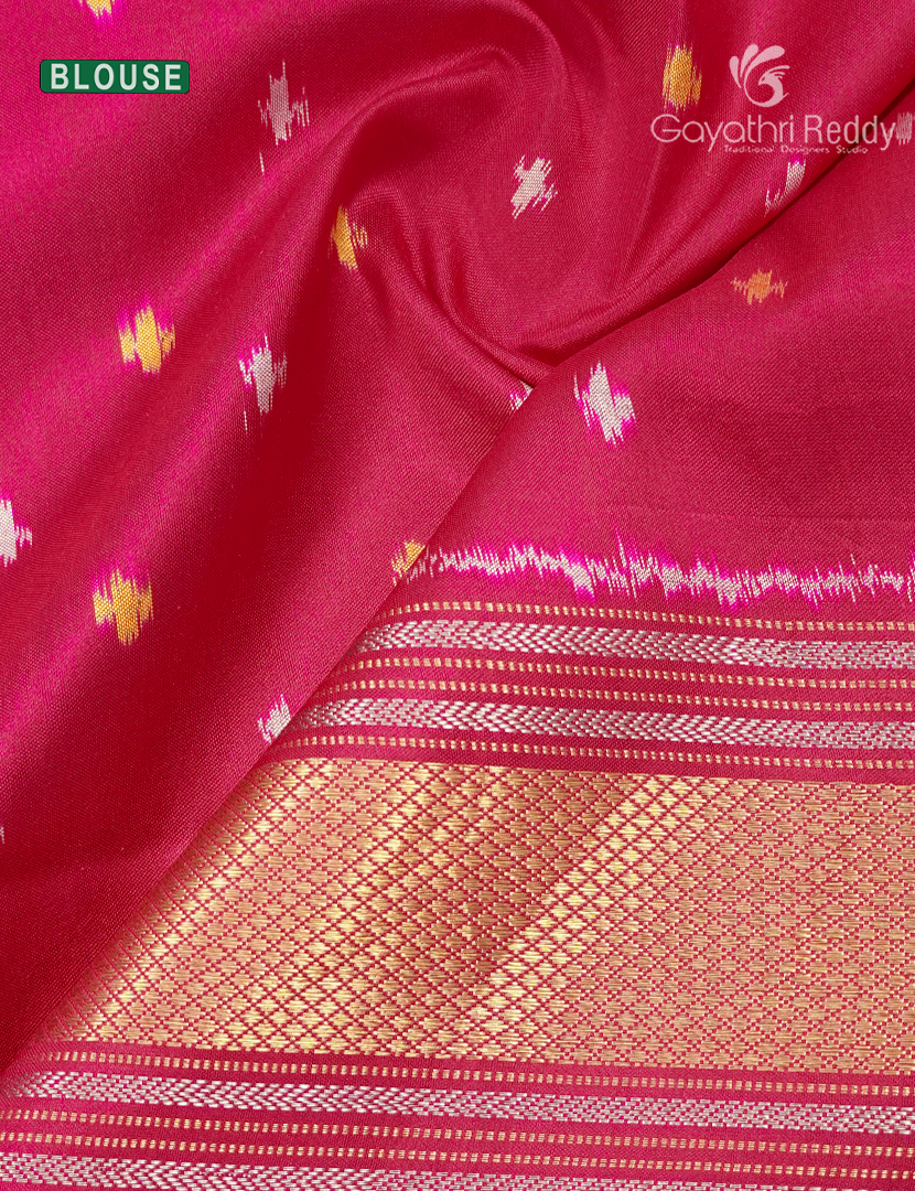 Pure Ikat Silk Saree in Deep Navy Blue and Rose Pink