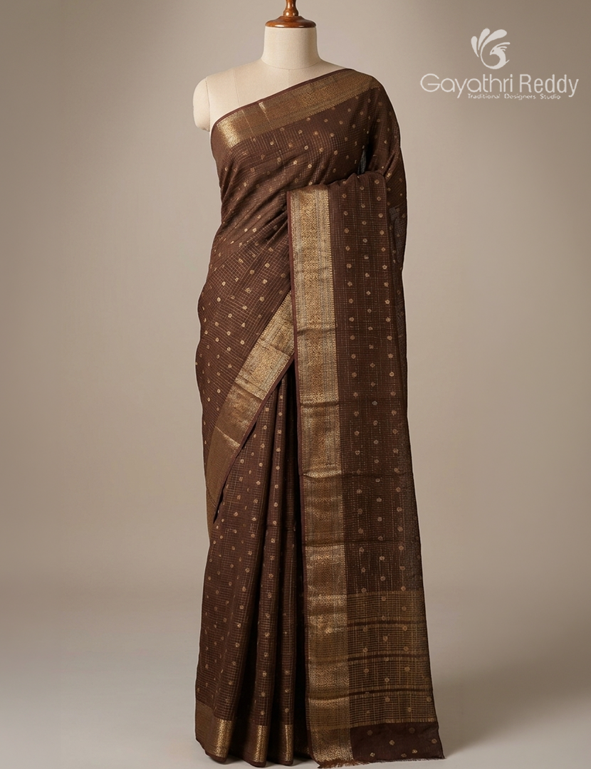 Semi Mysore Crepe Saree in Brown