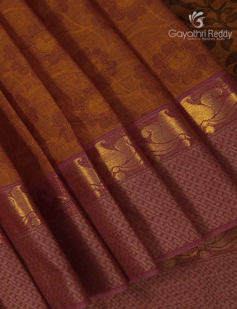 Pure Kanchi Cotton Saree in Deep Mustard