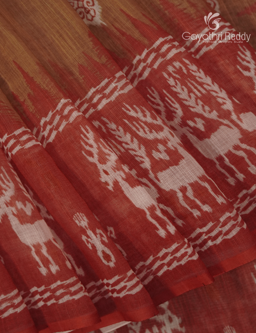 Linen Cotton Saree in Chikoo