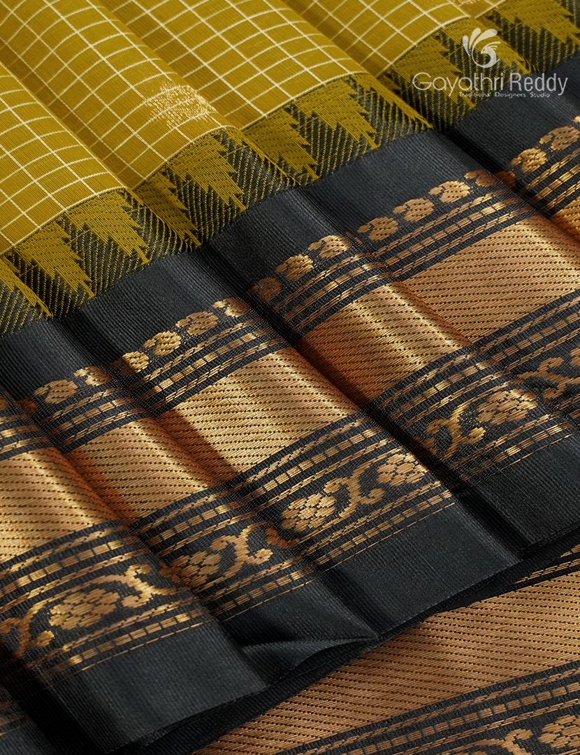 Pure Gadwal Cotton Saree in Tuberose Yellow and Deep Brown
