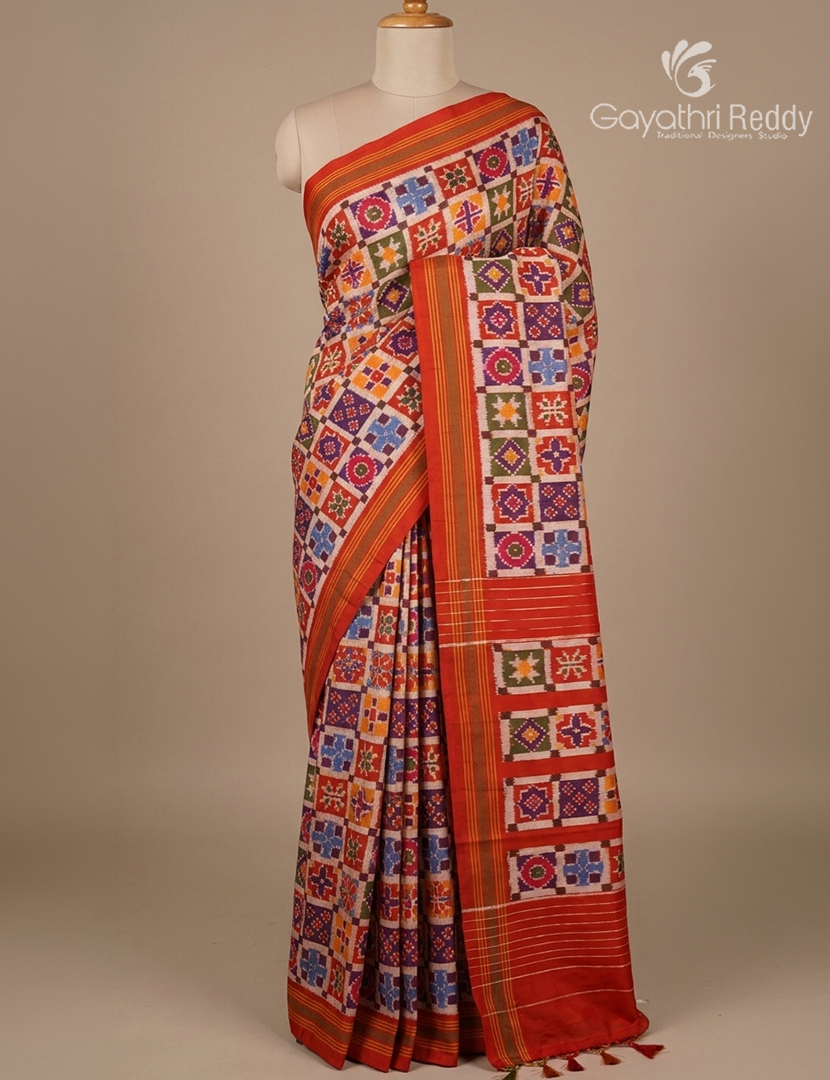 Pure Ikat Silk Saree in Peach Pink