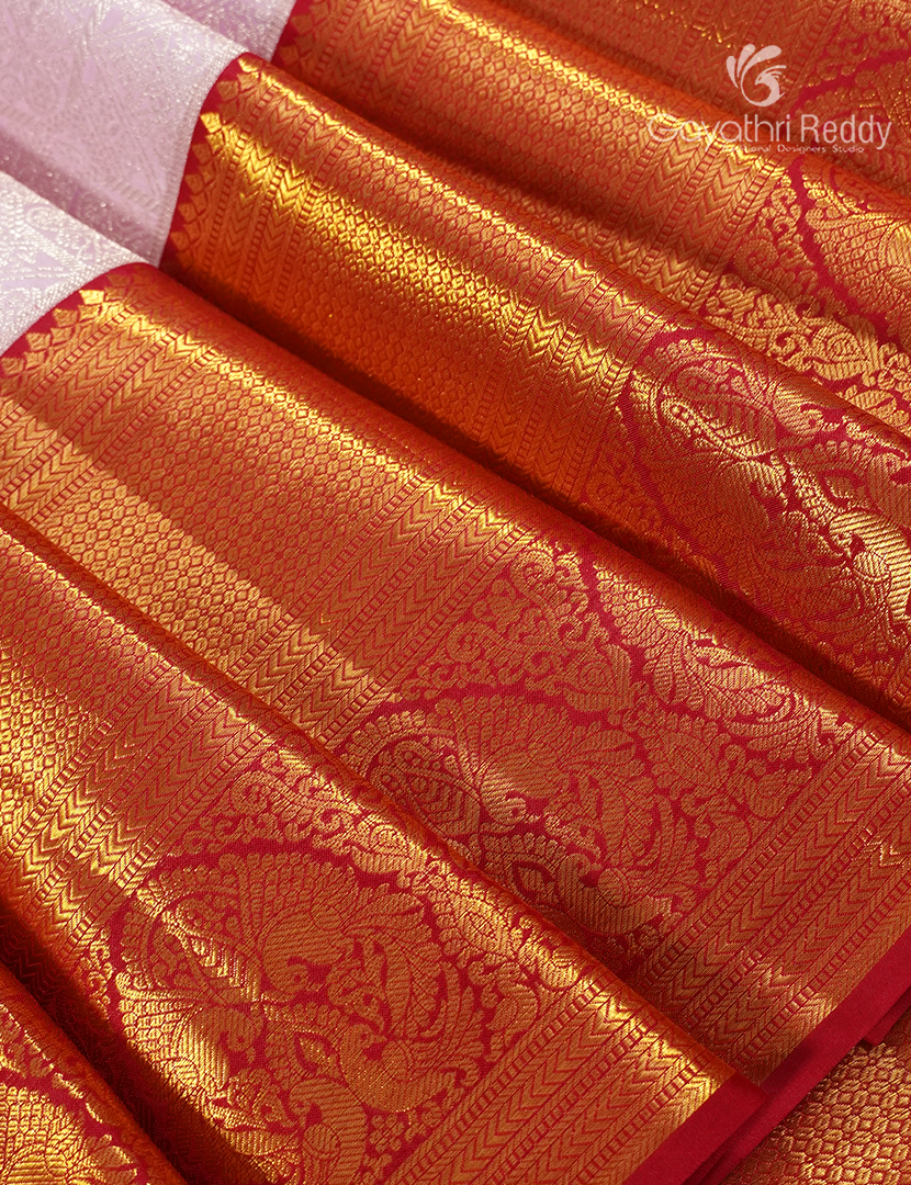 Pure Kanchipuram Bridal Silk in Pastel Pink and Red