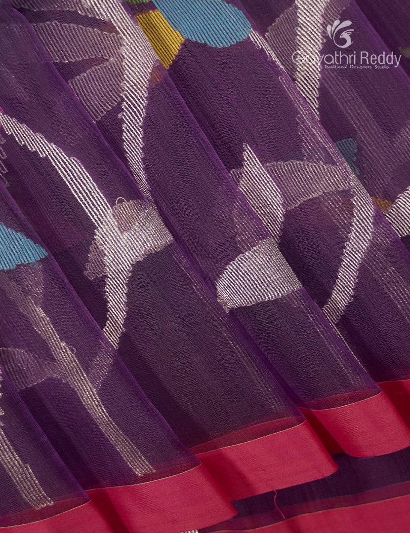 Pure Jamdani Kora Saree in Wine