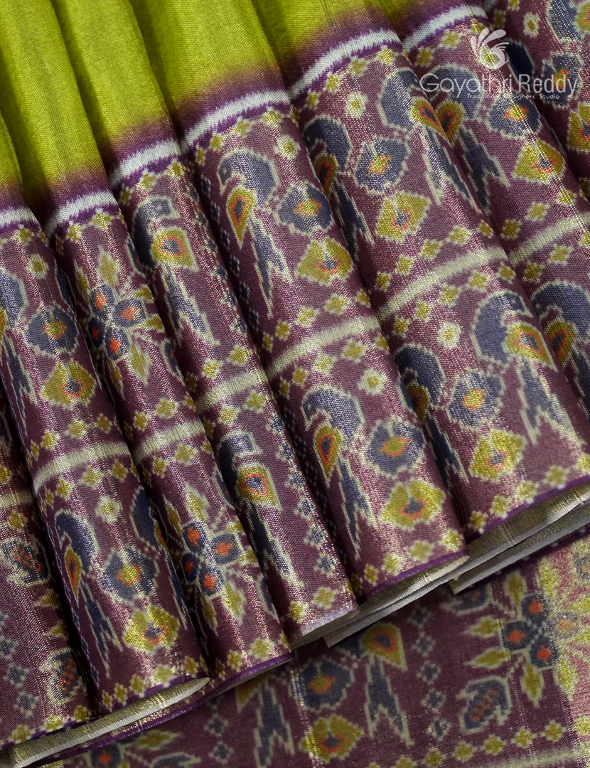 Semi Tussar Saree Parrot Green and Purple