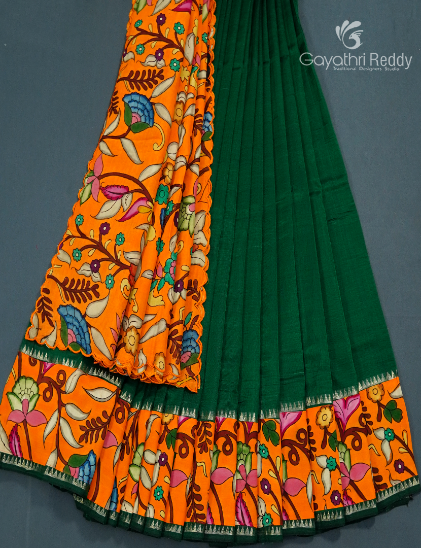 Pure Mangalagiri Langa Voni Set in Bottle Green