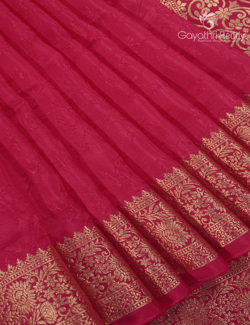 Semi Mysore Crepe Saree in Rani Pink