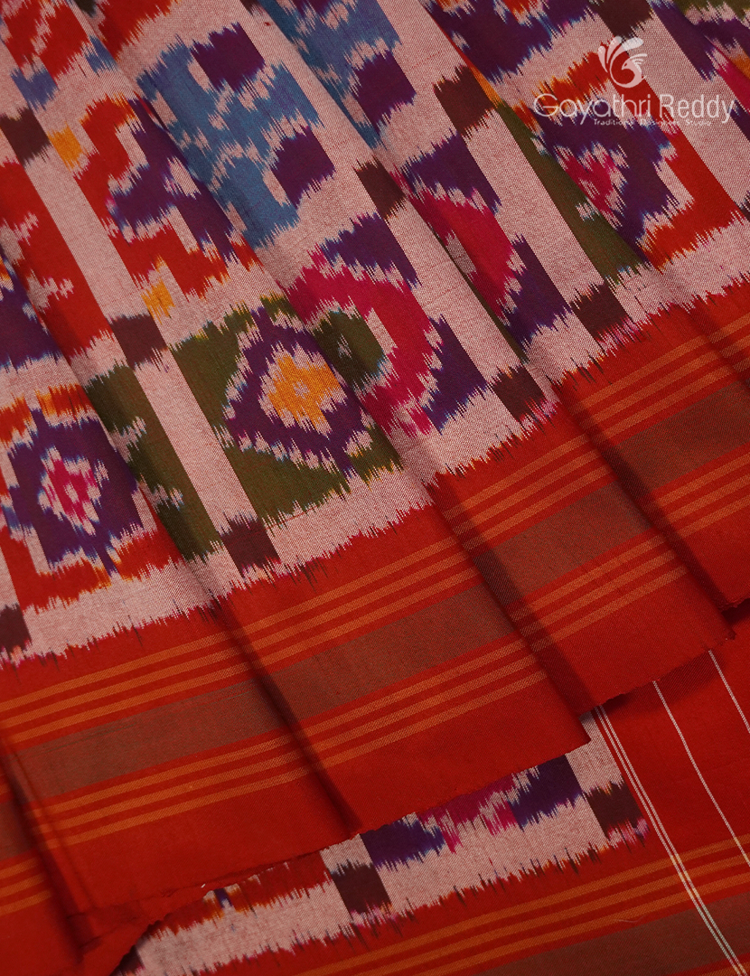 Pure Ikat Silk Saree in Peach Pink