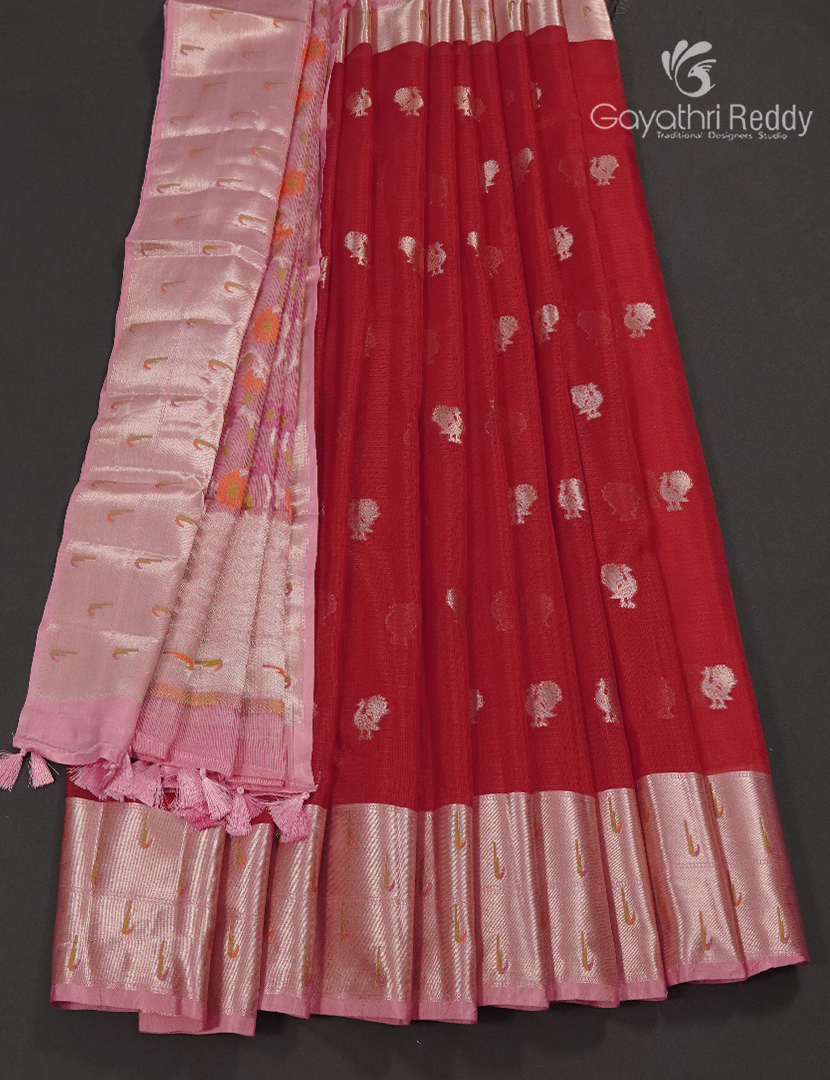 Banaras Kota Lehanga Set in Bridal Red and Baby Pink
