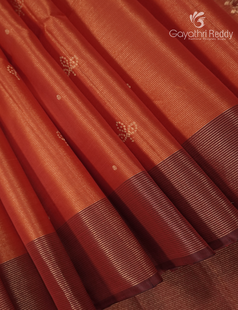 Pure Kanchipuram Light Weight Silk Saree in Rust Orange and Brown