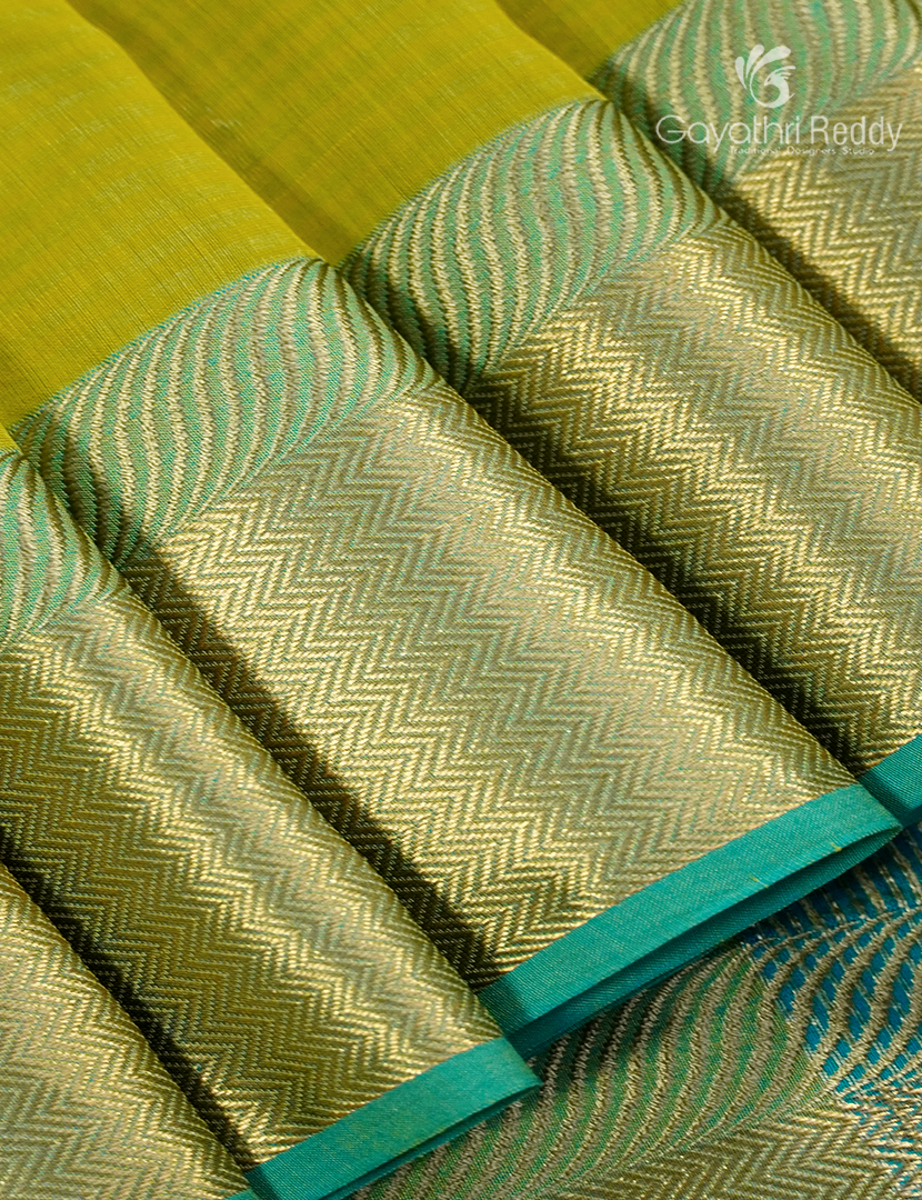 Pure Chanderi Sico Saree in Leaf Green and Sea Blue