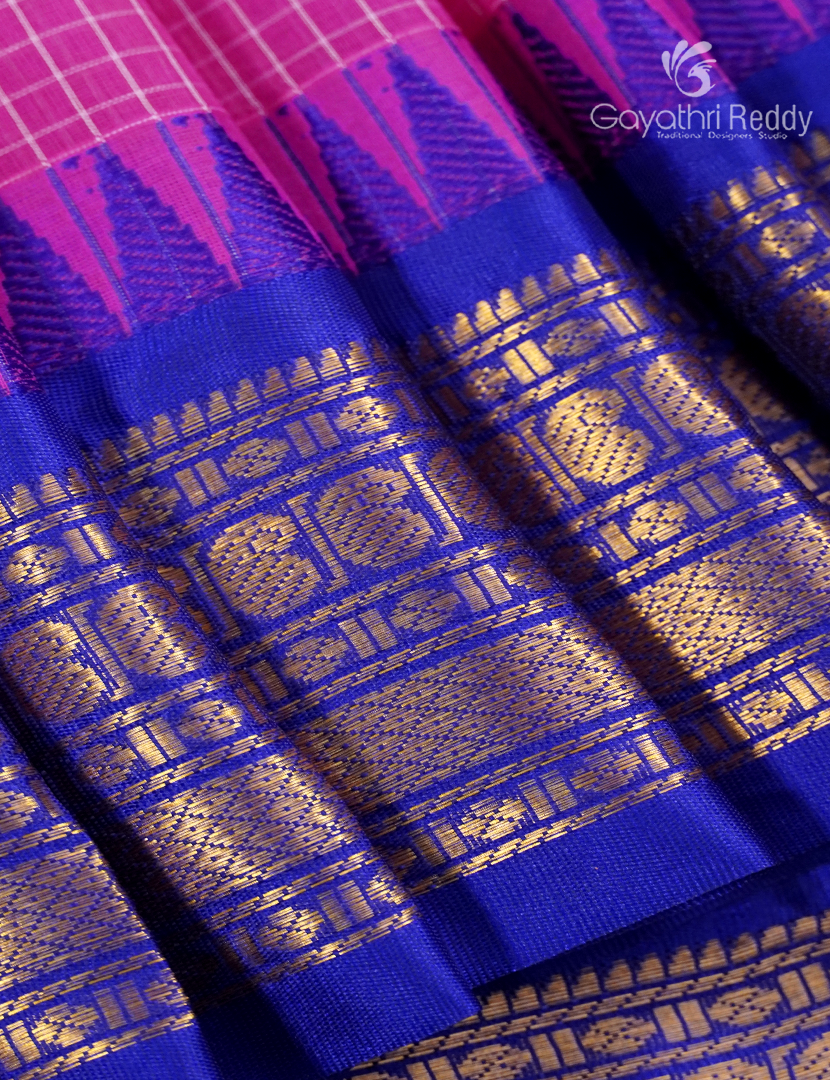 Pure Gadwal Cotton Saree in Baby Pink and Royal Blue