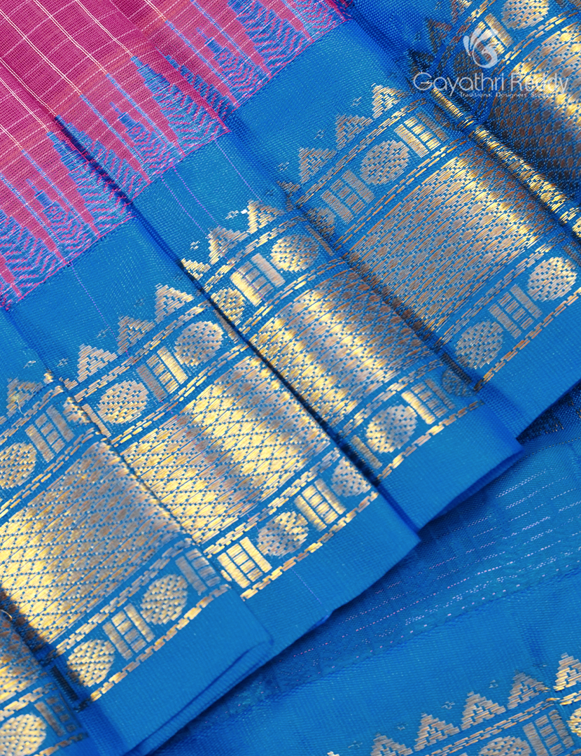 Pure Gadwal Cotton Saree in Lotus Link and Sky Blue