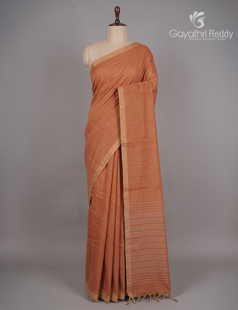 Pure Handloom Cotton Saree in Peach