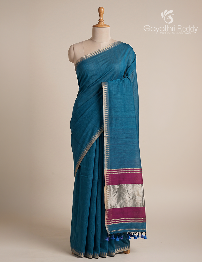 Jamdani Cotton Saree in Deep Rama Blue