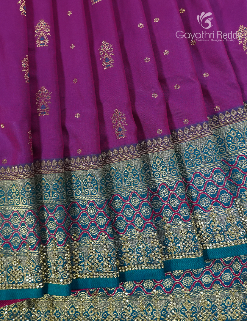 Semi Kanchipuram Silk Fancy Saree in Deep Magenta and Rama Blue