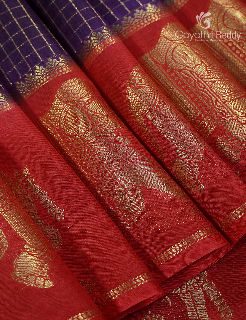 Semi Mysore Crepe Saree in Deep Violet and Red
