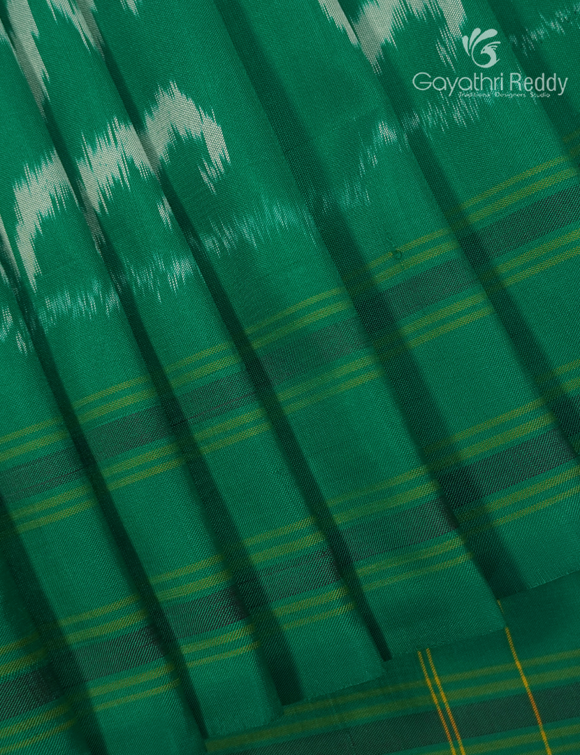 Pure Ikat Silk Saree in Emerald Green
