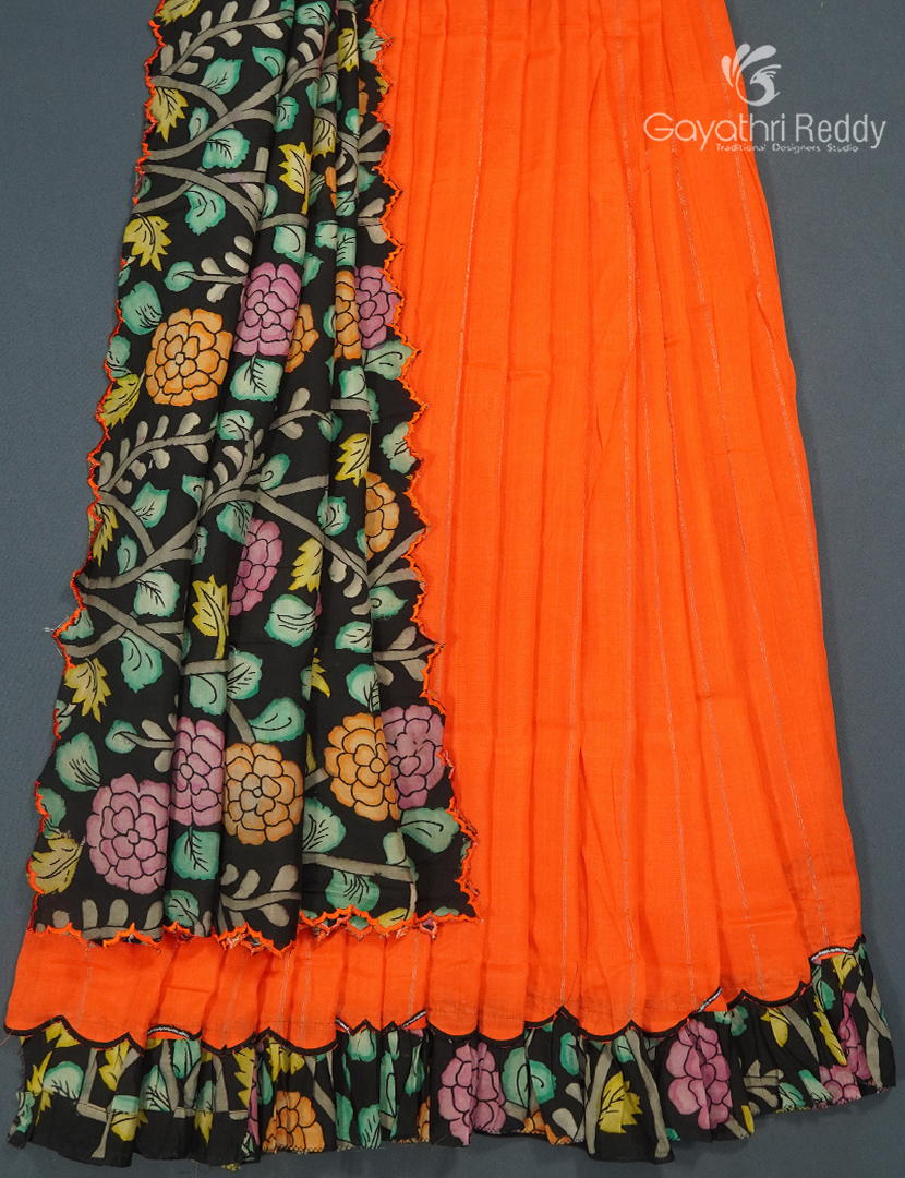 Pure Mangalagiri Langa Voni Set in Orange