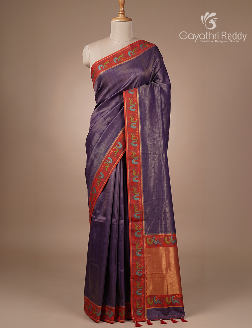 Semi Mysore Silk Saree in Deep Violet and Orange