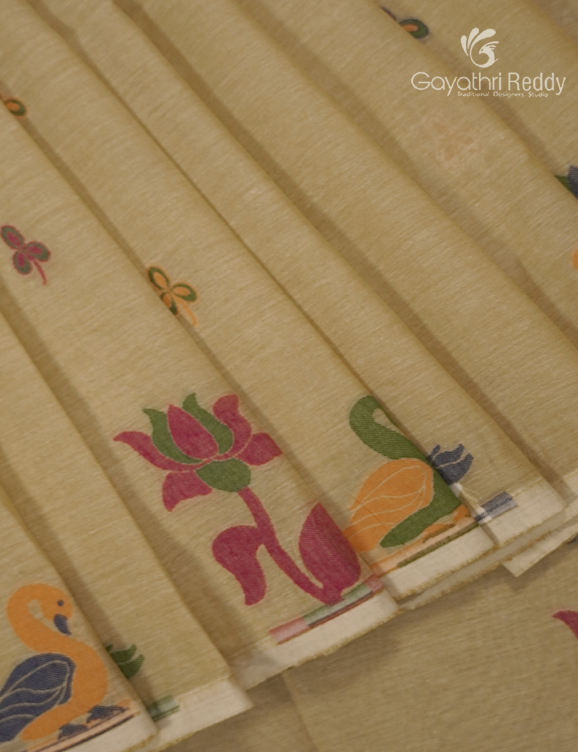 Jamdani Cotton Saree in Khakhi Green