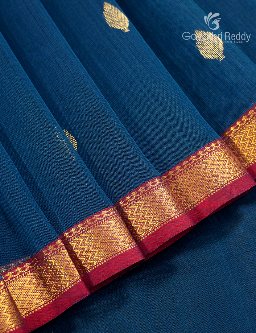 Pure Chanderi Sico Saree in Deep Peacock Blue
