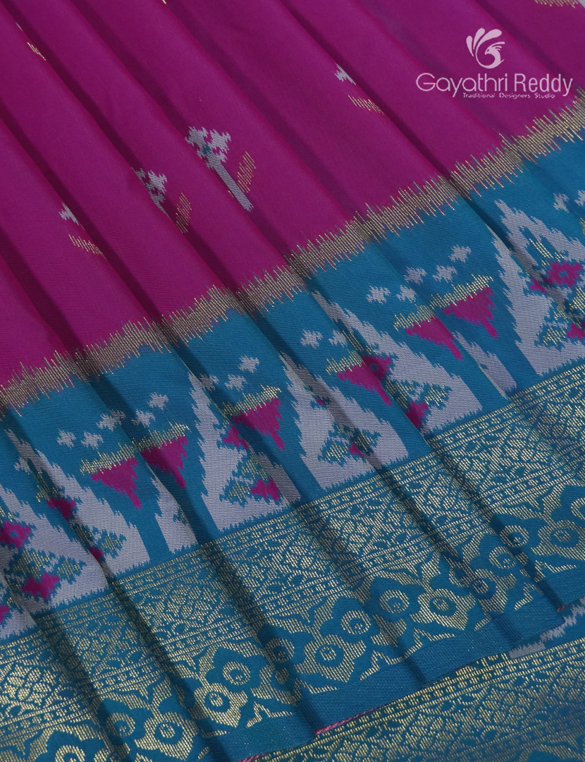 Semi Kanchipuram Art Silk Saree in Deep Magenta and Deep Rama Blue