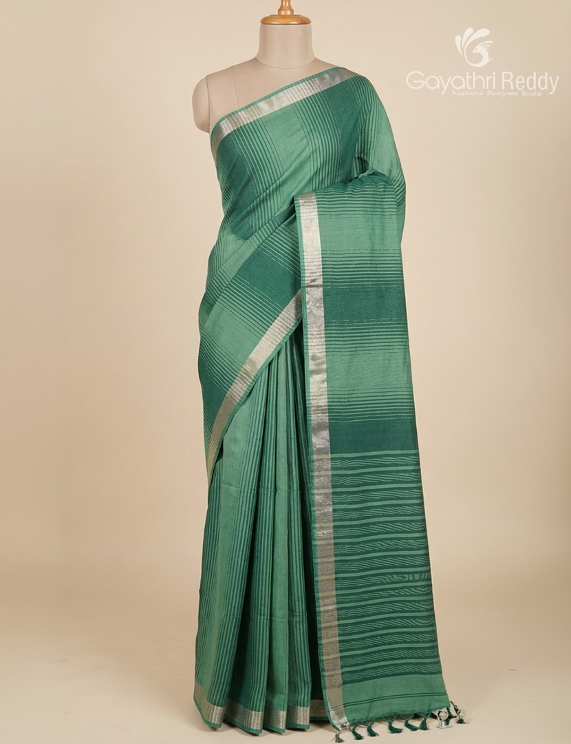 Pure Kanchi Cotton Saree in Rama Green and Sea Green