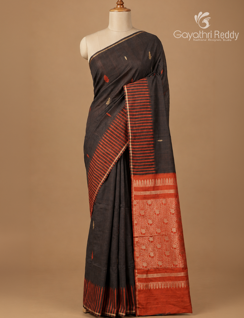 Pure Khadi Pattu Saree in Black and Red