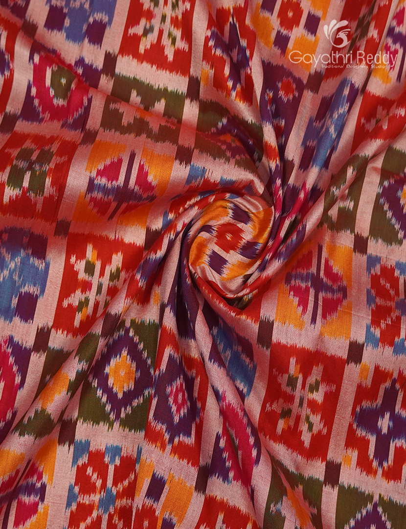 Pure Ikat Silk Saree in Peach Pink