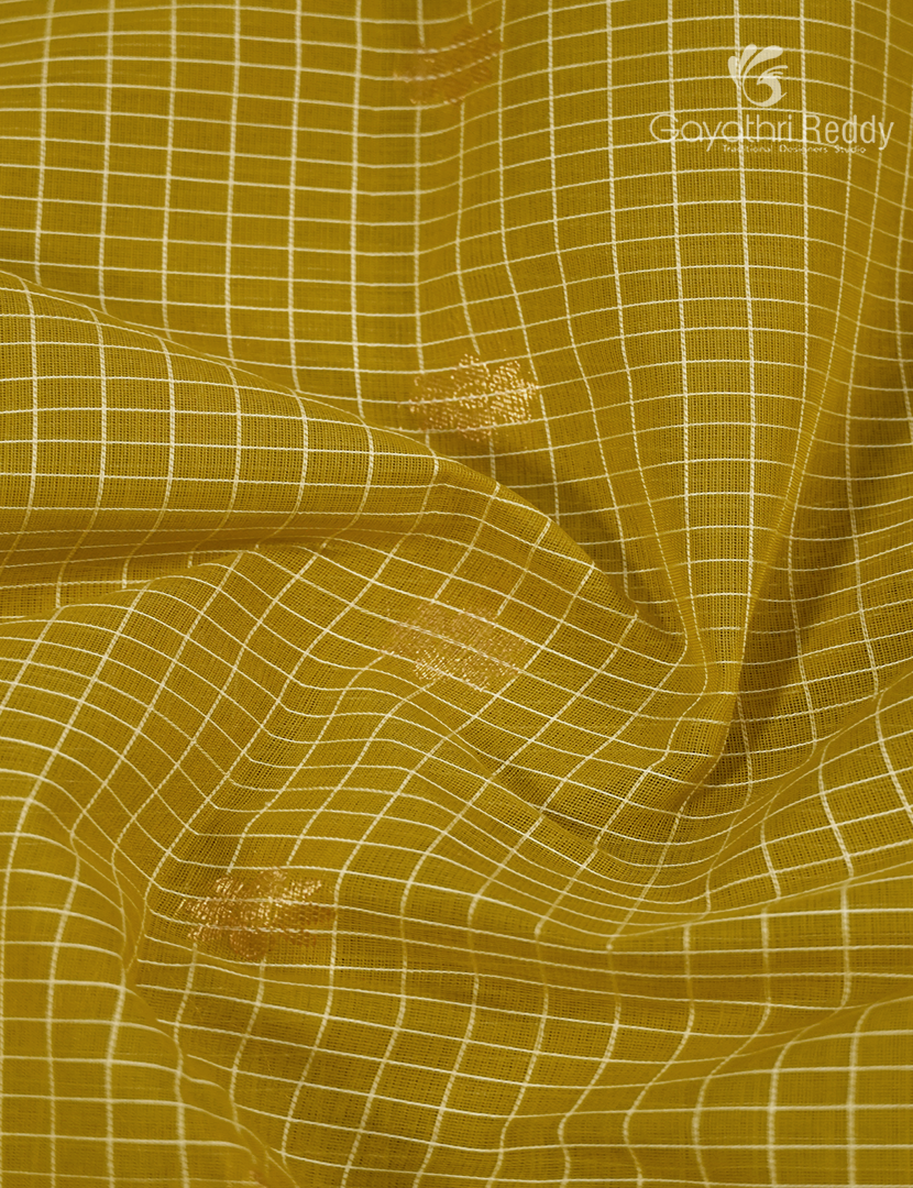 Pure Gadwal Cotton Saree in Tuberose Yellow and Deep Brown