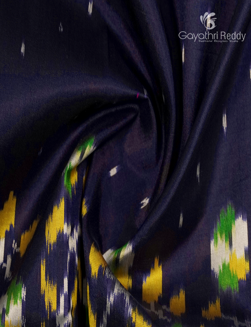 Pure Ikat Silk Saree in Deep Navy Blue and Rose Pink