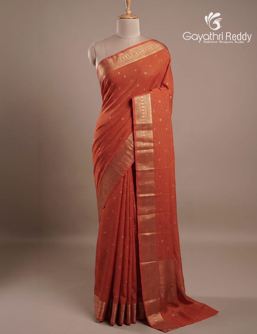 Semi Mysore Crepe Saree in Burnt Orange