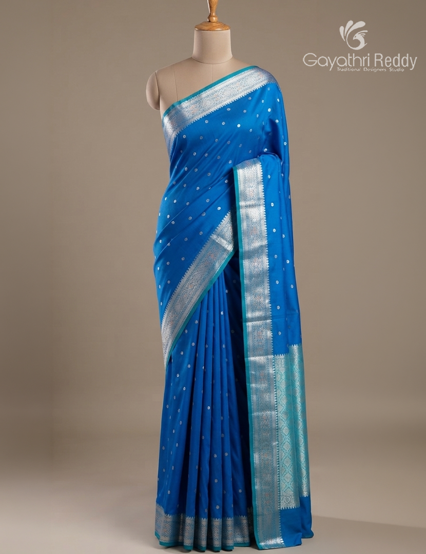 Semi Banaras Katan Silk Saree in Cobalt Blue