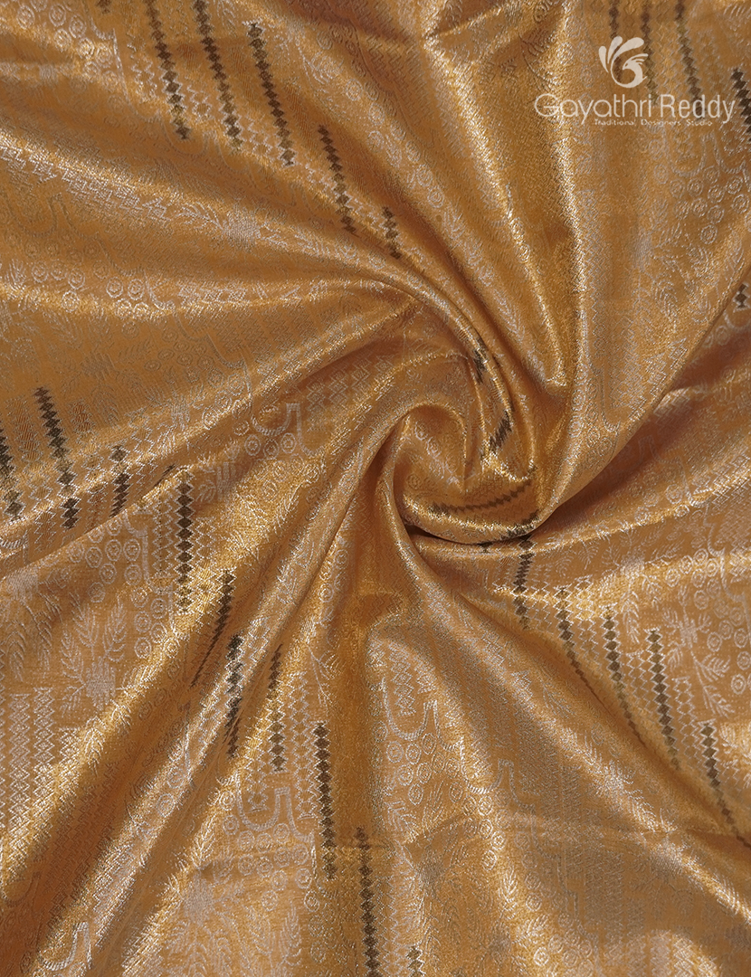 Semi Kanchipuram Silk Saree in Antique Gold and Moss Green