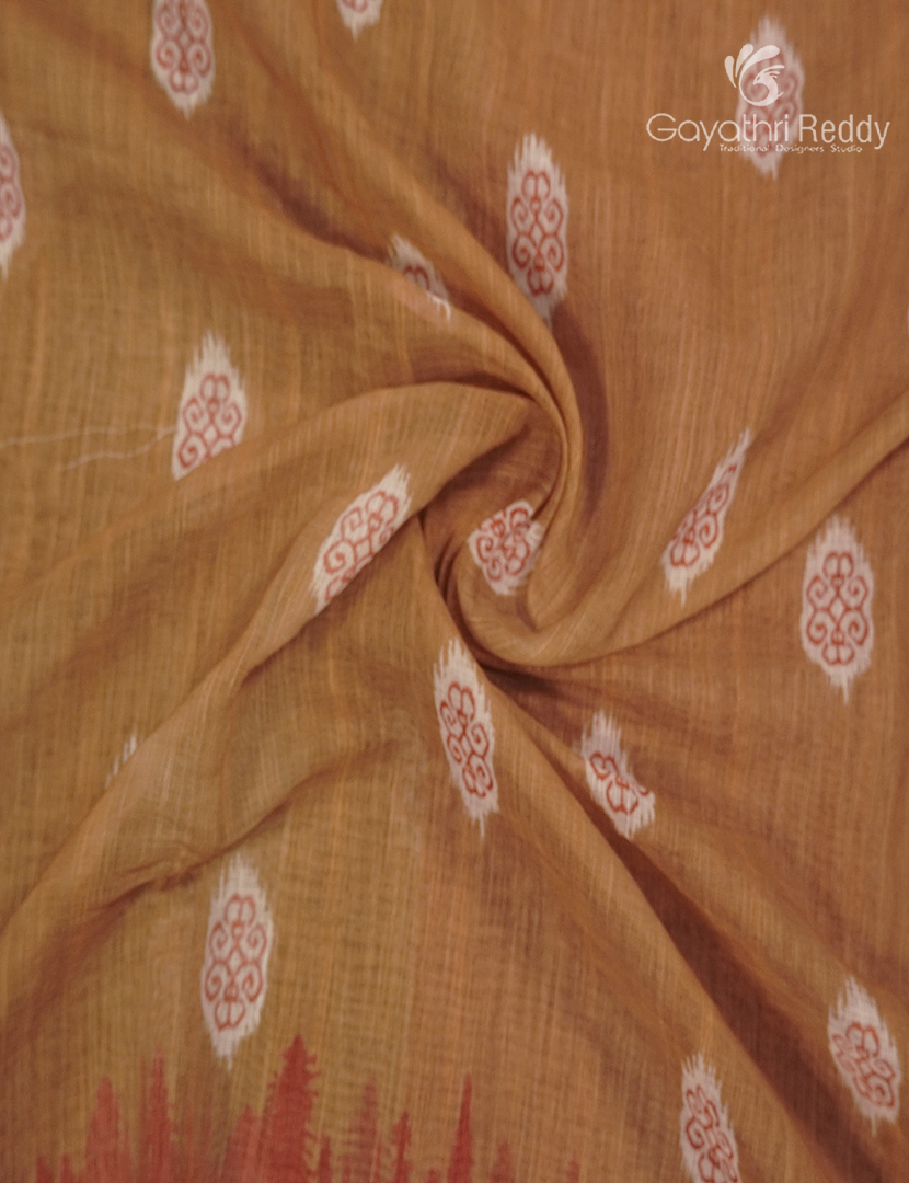 Linen Cotton Saree in Chikoo