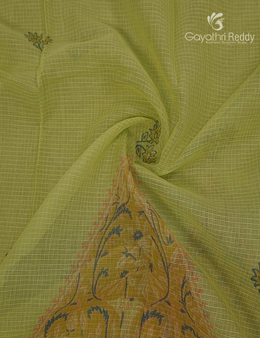 Premium Quality Cotton Kota Saree in Apple Green and Peach