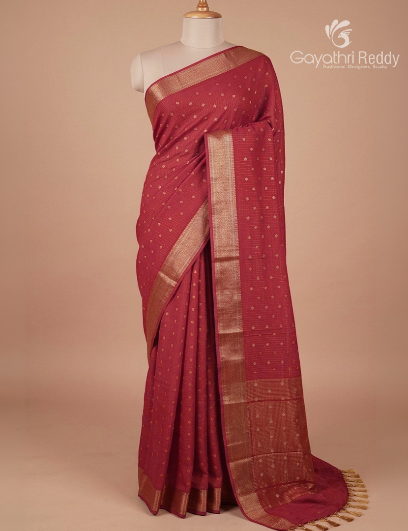 Semi Mysore Crepe Saree in Ruby Pink
